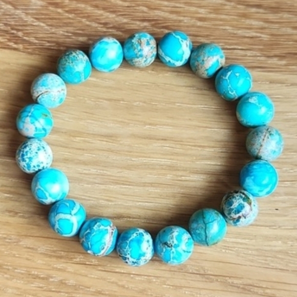 Hand Crafted Jewelry - SOLD Turquoise Imperial Sea Sediment Jasper Bead Stretch Hand Crafted Bracelet